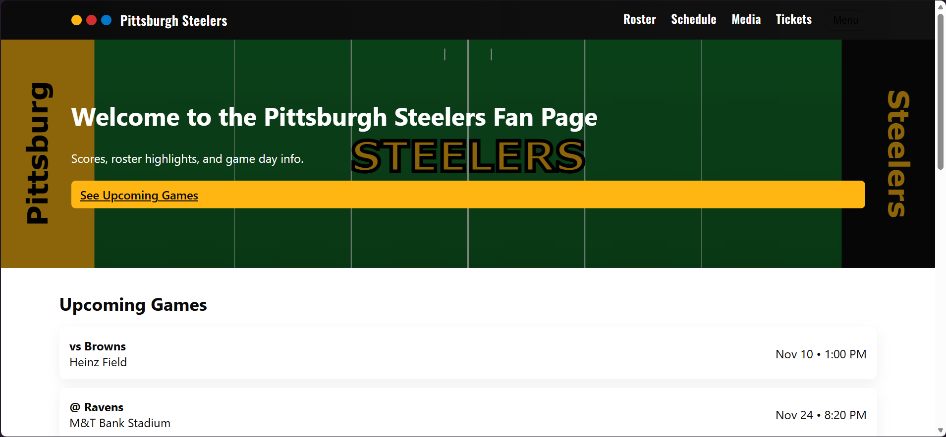 Steelers fan page header